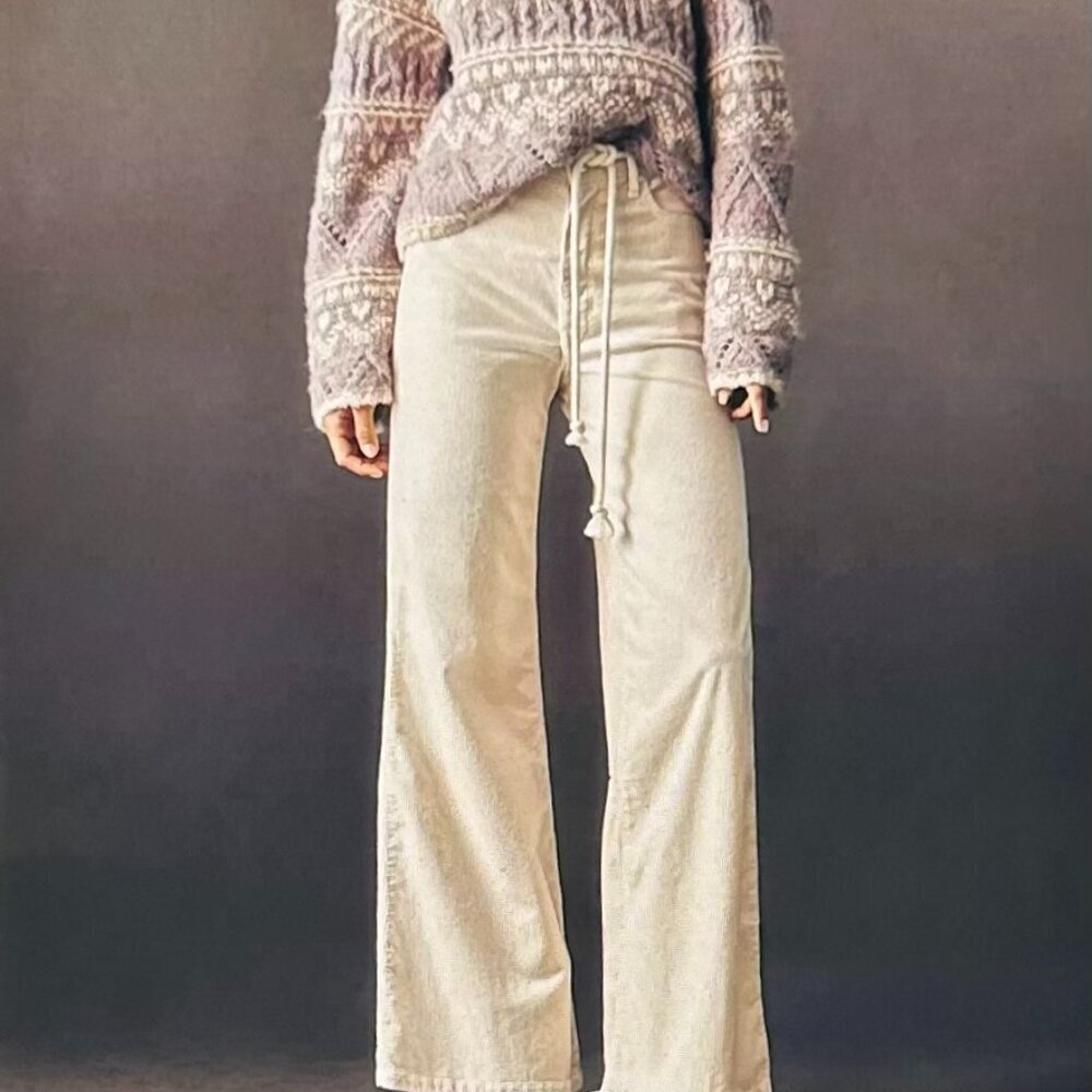 Pilcro Anthropologie The Robbie Corduroy High-Rise Flare Jeans n Ivory Size 33T